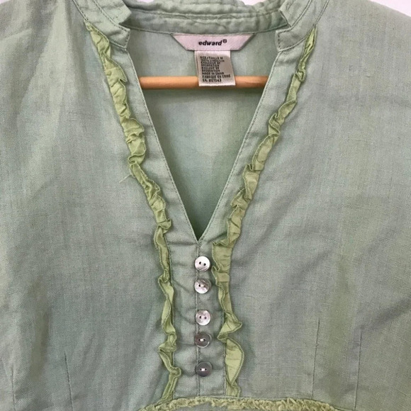 Y2K Edward Linen Blouse Fairy Whimsical Renfaire Medieval Ruffled Popover Top - Picture 2 of 9